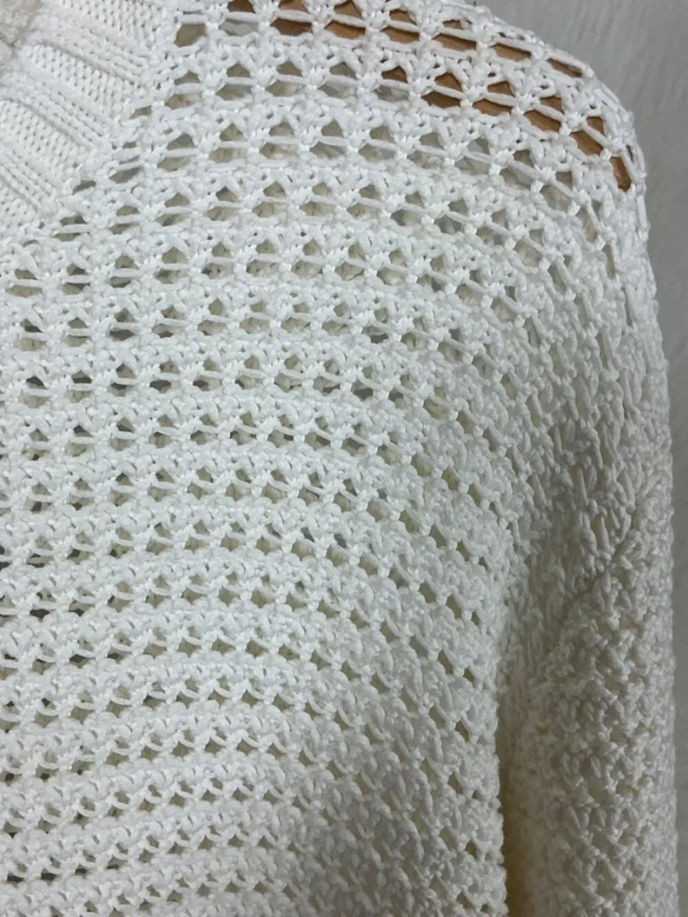Vince Men's White Cotton Open Knit Long Sleeve Crew Neck Sweater XL